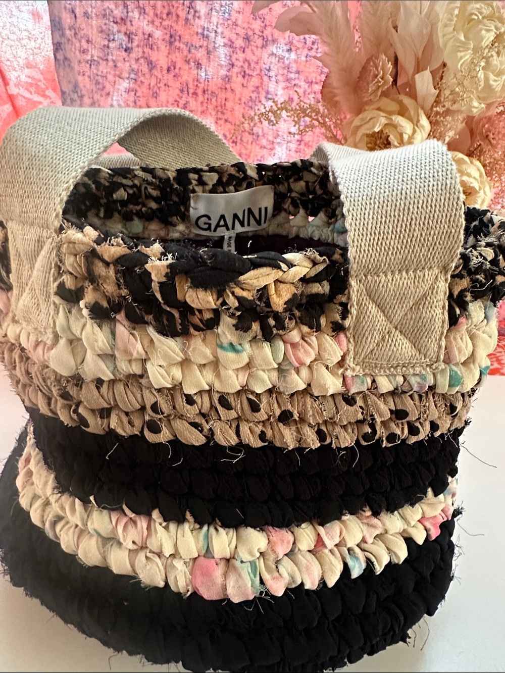 GANNI Kiosk Limited Edition Braided textile Tote leopard whimsical